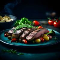 AI generated Grilled steak with vegetables photo
