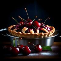 AI generated Cherry pie in a luxurious plate photo