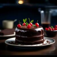 AI generated Chocolate cake with coffee photo