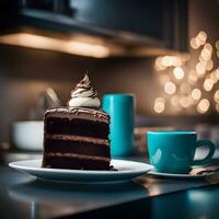 AI generated Chocolate cake with coffee photo