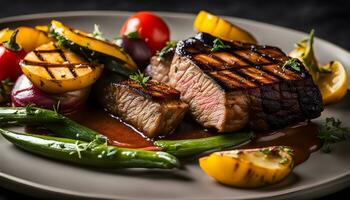 AI generated Grilled steak with vegetables photo