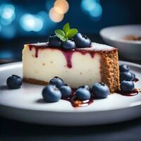 AI generated a piece of cheesecake with blueberries photo