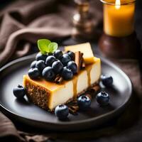 AI generated a piece of cheesecake with blueberries photo