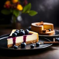 AI generated a piece of cheesecake with blueberries photo