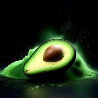 AI generated Avocado explosion of green powder photo