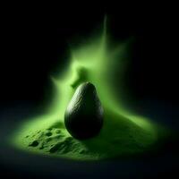 AI generated Avocado explosion of green powder photo