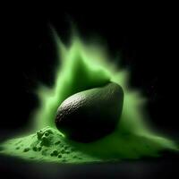AI generated Avocado explosion of green powder photo