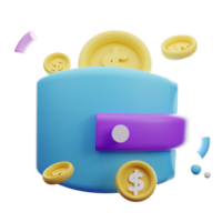 3d illustration of Money wallet with green cash and gold coins, Online payment concept. png