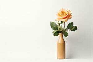 AI Generated A single rose in a vase on a white background, AI photo