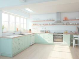 AI Generated A kitchen with a stove top oven and a sink, AI photo