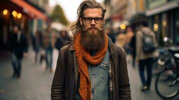 ai generado un hombre con un largo barba vistiendo un bufanda, ai foto