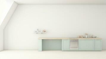 AI Generated An empty kitchen with a wooden counter top, AI photo