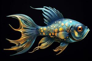 AI generated 3d rendering. fish on black background. Generative AI photo