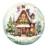 AI generated Winter Christmas festive holiday house with snow in the globe for T-shirt Design. AI Generated photo