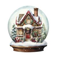 AI generated Winter Christmas festive holiday house with snow in the globe for T-shirt Design. AI Generated photo