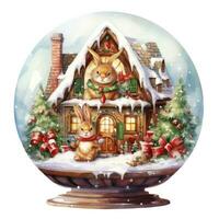 AI generated Winter Christmas festive holiday house with snow in the globe for T-shirt Design. AI Generated photo