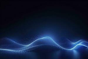 AI generated Dynamic blue particle wave. Abstract sound visualization. Digital structure of the wave flow of luminous particles. AI Generated. photo