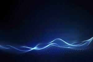 AI generated Dynamic blue particle wave. Abstract sound visualization. Digital structure of the wave flow of luminous particles. AI Generated. photo