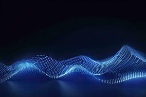 AI generated Dynamic blue particle wave. Abstract sound visualization. Digital structure of the wave flow of luminous particles. AI Generated. photo