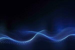 AI generated Dynamic blue particle wave. Abstract sound visualization. Digital structure of the wave flow of luminous particles. AI Generated. photo