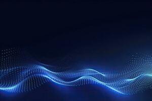 AI generated Dynamic blue particle wave. Abstract sound visualization. Digital structure of the wave flow of luminous particles. AI Generated. photo