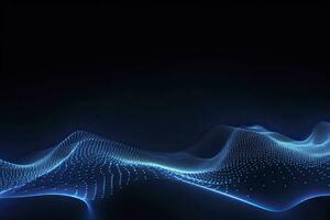 AI generated Dynamic blue particle wave. Abstract sound visualization. Digital structure of the wave flow of luminous particles. AI Generated. photo