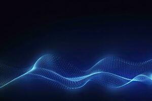 AI generated Dynamic blue particle wave. Abstract sound visualization. Digital structure of the wave flow of luminous particles. AI Generated. photo