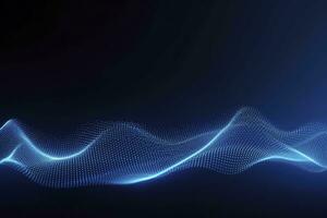 AI generated Dynamic blue particle wave. Abstract sound visualization. Digital structure of the wave flow of luminous particles. AI Generated. photo