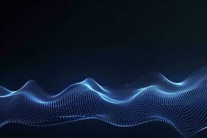 AI generated Dynamic blue particle wave. Abstract sound visualization. Digital structure of the wave flow of luminous particles. AI Generated. photo