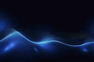 AI generated Dynamic blue particle wave. Abstract sound visualization. Digital structure of the wave flow of luminous particles. AI Generated. photo