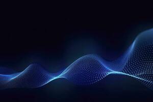 AI generated Dynamic blue particle wave. Abstract sound visualization. Digital structure of the wave flow of luminous particles. AI Generated. photo