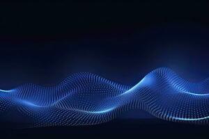 AI generated Dynamic blue particle wave. Abstract sound visualization. Digital structure of the wave flow of luminous particles. AI Generated. photo
