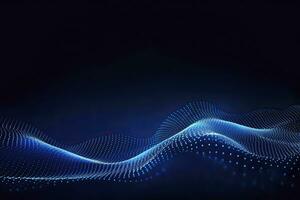 AI generated Dynamic blue particle wave. Abstract sound visualization. Digital structure of the wave flow of luminous particles. AI Generated. photo