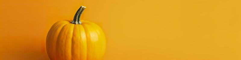 AI generated A pumpkin against a yellow background. Generative AI photo