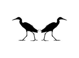 Pair of The Black Heron Bird, Egretta Ardesiaca, also known as the Black Egret Silhouette for Art Illustration, Logo, Pictogram, Website, or Graphic Design Element. Vector Illustration