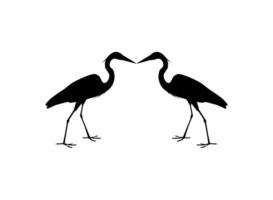 Pair of The Black Heron Bird, Egretta Ardesiaca, also known as the Black Egret Silhouette for Art Illustration, Logo, Pictogram, Website, or Graphic Design Element. Vector Illustration