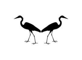 Pair of The Black Heron Bird, Egretta Ardesiaca, also known as the Black Egret Silhouette for Art Illustration, Logo, Pictogram, Website, or Graphic Design Element. Vector Illustration