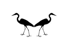 Pair of The Black Heron Bird, Egretta Ardesiaca, also known as the Black Egret Silhouette for Art Illustration, Logo, Pictogram, Website, or Graphic Design Element. Vector Illustration