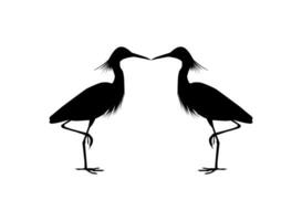 Pair of The Black Heron Bird, Egretta Ardesiaca, also known as the Black Egret Silhouette for Art Illustration, Logo, Pictogram, Website, or Graphic Design Element. Vector Illustration