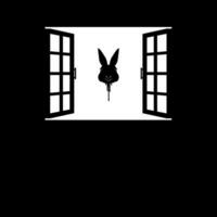 Flying Bloody Rabbit Head on the Window Silhouette, Dramatic, Creepy, Horror, Scary, Mystery, or Spooky Illustration. Art Illustration for Horror Movie Film or Halloween Poster Element. Vector