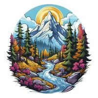 AI generated Vibrant colors wilderness hiking scene for t-shirt. AI Generated photo