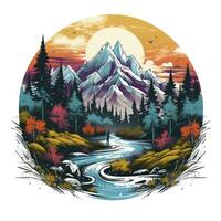 AI generated Vibrant colors wilderness hiking scene for t-shirt. AI Generated photo