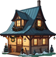 AI generated Christmas House Cartoon Illustration png