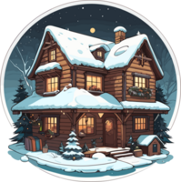 ai gegenereerd hout huis in Kerstmis illustratie sticker png