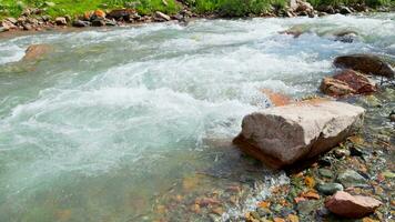 mountain gorge river at summer day in slow motion video