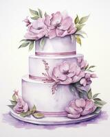 AI generated Watercolor wedding cake isolated on white background.  AI Generated photo