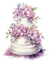 AI generated Watercolor wedding cake isolated on white background.  AI Generated photo