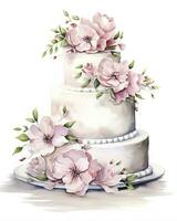 AI generated Watercolor wedding cake isolated on white background.  AI Generated photo