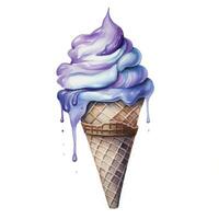 AI generated Watercolor ice cream in a waffle cone. AI Generated photo