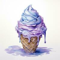 AI generated Watercolor ice cream in a waffle cone. AI Generated photo